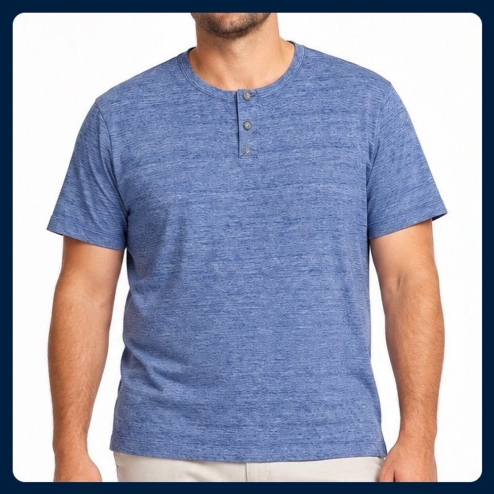 Theory Gaskell H Kornati Henley Mens XL Blue 100% Pima Cotton Space Dye Shirt
